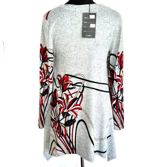 NWT Orange Fashion Village Gray Asymmetric Flower Sweater Dress Tunic S/M - Picture 5 of 9
